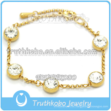 Pulsera de cadena de acero inoxidable chapado en oro PVD Pulsera Figaro de diamante chapada en oro de 14 k